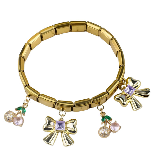 Cherry Bowknot Italian Charm Bracelet