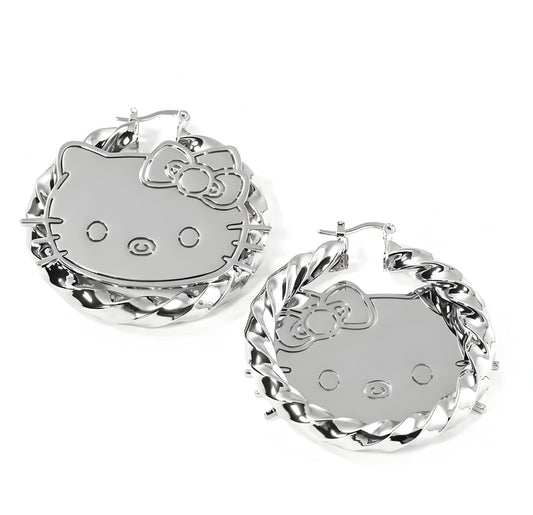 Silver Kitty Hoops
