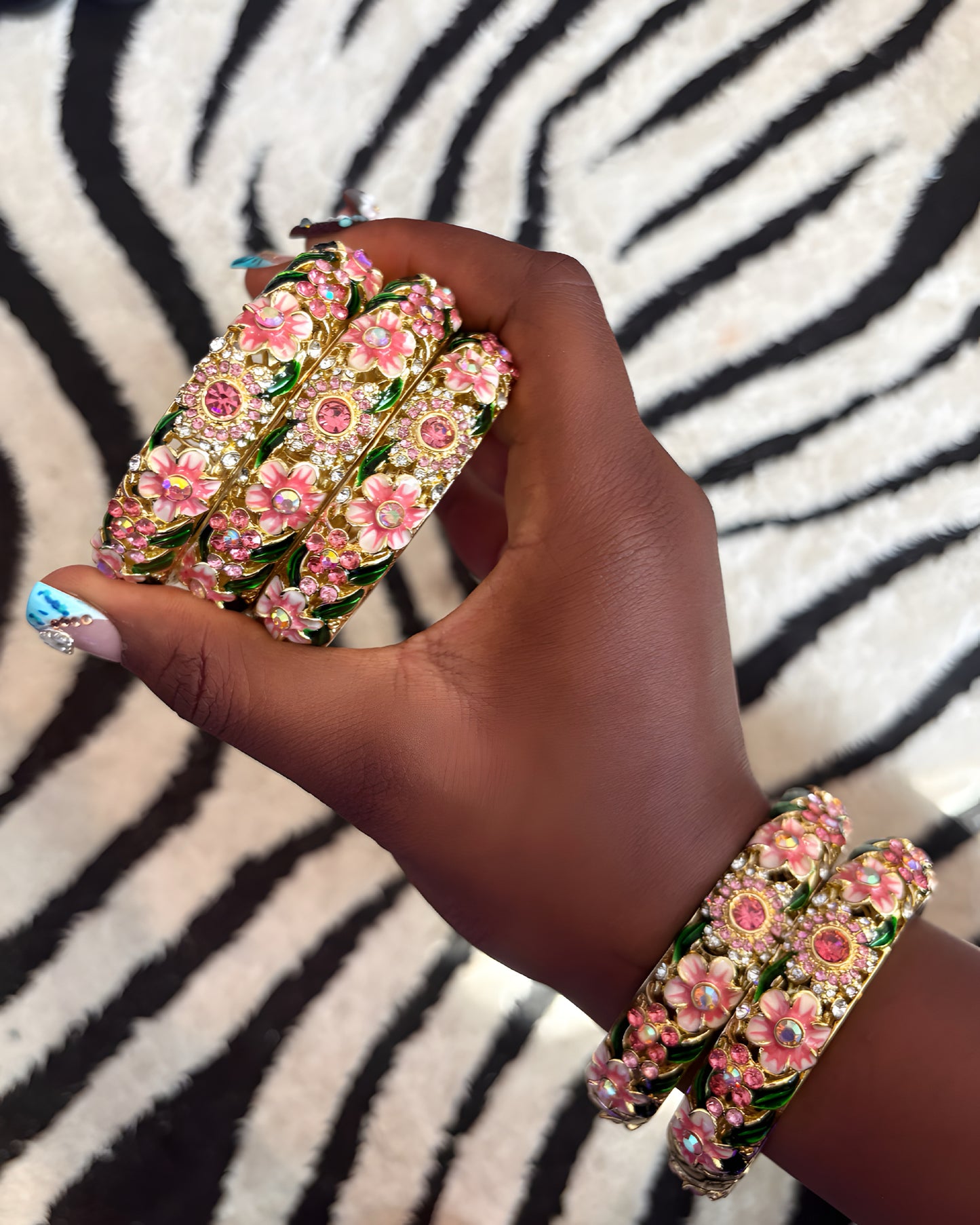Pink Flower Drop Bangle