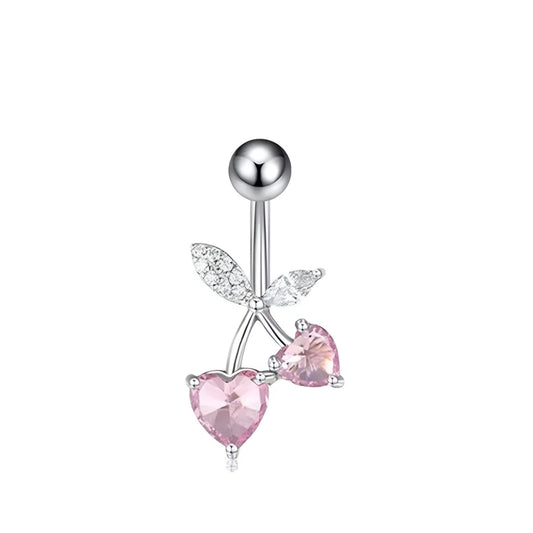 Pink Cherry Heart Belly Ring